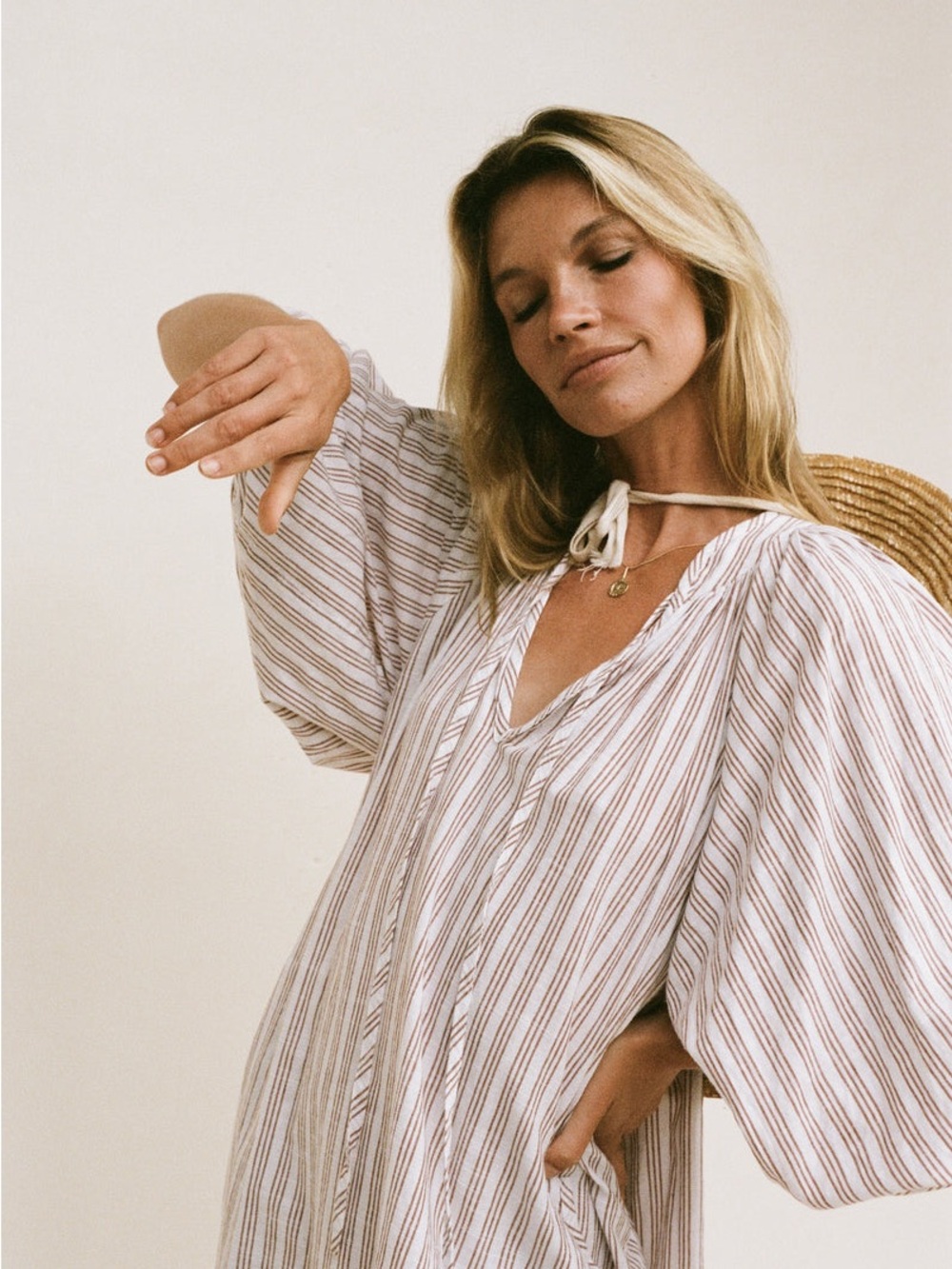 Daughters of India Poet Mini Dress in Vanilla with Rust Stripes Small - Picture 6 of 15